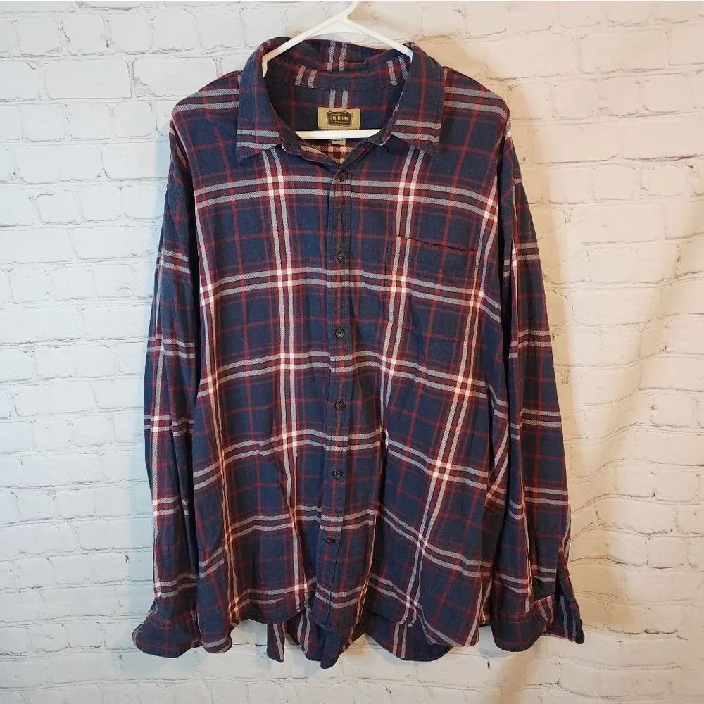 The Foundry Supply Co. Blue and Red Casual Button Down Shirt, Size XXL